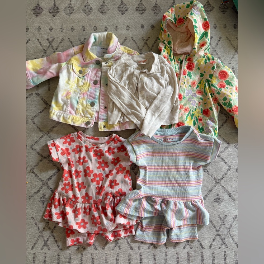Baby Girls 12mo lightweight jackets and short sets